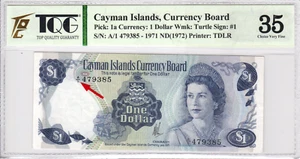 Mazuma *GN900 TQG Cayman Islands Queen Elizabeth QEII 1971 $1 A/1 479385 VF35 - Picture 1 of 2