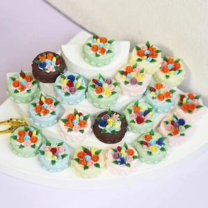 1 Set Dollhouse Cake Fadeless Diy Miniature Food Play Cake Toy Realistic Looking - Picture 1 of 15