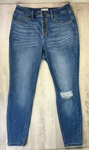 Ava Viv Button Up Jeans Blue Distressed Denim Tapered Pants Womens 14W (33X27.5) - Picture 1 of 20