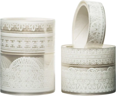 6 Rolls Lace Patterns PET Tapes Floral Decorative Adhesive Masking Tape Pure Whi - image 1 of 4
