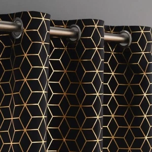 Foil Gold Cube Black Blackout Curtains 96 Inches Long 2 Panels Set Bedroom Black - Picture 1 of 6