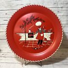 1950s Vintage Red Stoyke Serving Tray 19" Metal Outdoor BBQ Scene MCM