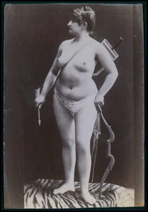 Albumen photo nude fat big woman Cupid arrow bow original early c1890s - Picture 1 of 2