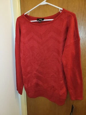 Suéter AGB Mujer Mediano M Rojo Brillante Brillante Ligero Parcial Nueva Etiqueta  Foto 1 de 4