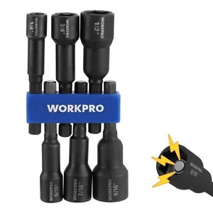 WORKPRO 6PC Magnetic Nut Driver Set Metric & SAE 1/4" Hex Shank Drill Socket Set - Picture 1 of 11