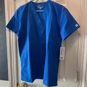 Butter-Soft Unisex Royal Blue Poly Cotton Scrub Top SZ Small - Picture 1 of 12