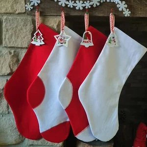 Medias de lona de Navidad Bolsas de regalo de Papá Noel HECHAS A MANO UK Rojo Blanco Rústico - Imagen 1 de 16
