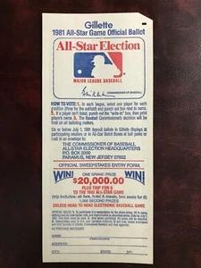 1981 MLB BASEBALL ALL-STAR GAME BALLOT Gillette UNPUNCHED - NM/MINT *HIGH GRADE* - Picture 1 of 2
