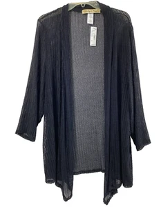 Aqua Bluea Ear Mesh Cardigan Womens Size 3X Black Open Front Lightweight Jacket - Picture 1 of 10