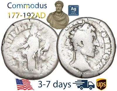 Antigua moneda del Imperio Romano Denario de plata COMMODUS 177 - 192 AD auténtica #20523 Foto 1 de 3
