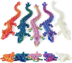5pc 3D Printed Dragon Fidget Toy, Articulated Dragon, Crystal Dragon Toy, Full A - Picture 1 of 6