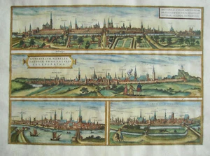 Grabado en cobre Braunschweig Lüneburg Bremen Stade marrón antiguo y Hogenberg 1580 - Imagen 1 de 9