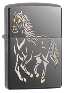 Zippo 28645 Running Horse Laser Two Tone Black Ice NEW in box Windproof Lighter - Picture 1 of 2
