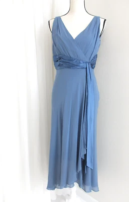 Vestido Maggy London 100 % seda para mujer 10P faja azul sin mangas Y2K elegante cuello en V Foto 1 de 4