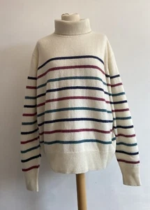 House Of Bruar Roll Neck Jumper Womens XL 100% Lambswool Cream Striped BNWT - Picture 1 of 9