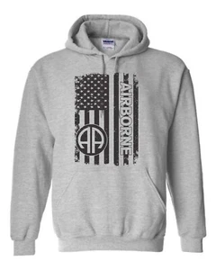 Felpa con cappuccio unisex militare bandiera aviotrasportata esercito 274 - Foto 1 di 16
