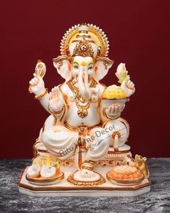 Statua Lord Ganesh in marmo culturale - Maestoso Lord Ganesh idolo per tempio di casa - Foto 1 di 6