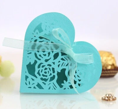 Laser Cut Rose Flower Love Heart Shape Gift Box for Wedding, Baby Shower Parties - Image 1 of 4