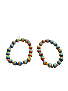 Set of 2 Rainbow Plastic Beaded Stretchy Bracelets - Picture 1 of 2