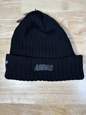 Новый Adidas Originals трилистник унисекс Beanie шляпа черный, один размер с манжетами ободок - Изображение 1 из 4