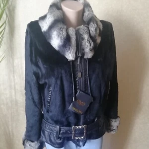 Women cropped fur coat jacket Black rabbit short fur coat Warm combine stripe - Picture 1 of 11