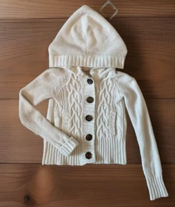 Girls White Gap cable knit sweater with hoodie Size S 6-7 - Picture 1 of 6