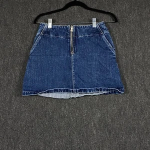 Calvin Klein Jeans Size 3 Mini Skirt Blue Denim Pockets Front Zip High Thigh - Picture 1 of 10