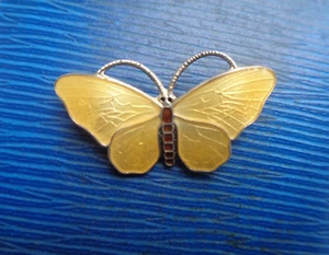 Norwegian Sterling Silver & Yellow Enamel Butterfly Brooch - Finn Jensen Norway - Picture 1 of 6