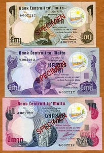 Specimen Set, Malta, 1;5;10 Pounds, ND (1979), P-CS1, With C/O UNC - Bild 1 von 2