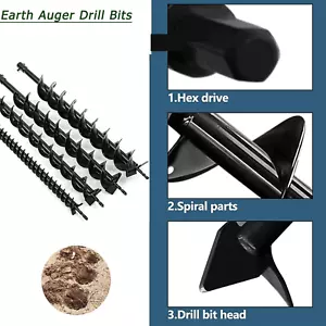 Planting Auger Spiral Hole Drill Bit Garden Soil Yard Earth Bulb Hole Digger UK - Picture 1 of 25