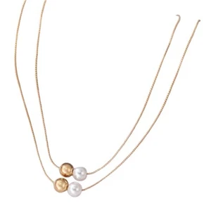 Collana Boutique Delicata Placcata Oro 14K Doppia Perla e Palline Oro ❤️ - Foto 1 di 5
