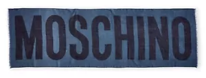 MOSCHINO Herren "Full Logo" 100 % Wolle gewebter Schal 72" x 24" türkis blau/grün *Neu mit Etikett* - Bild 1 von 13