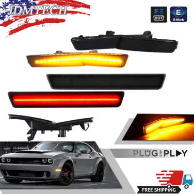 Luces de señalización delanteras traseras ahumadas para Dodge Challenger SRT de carrocería ancha RT 18-22 Foto 1 de 4