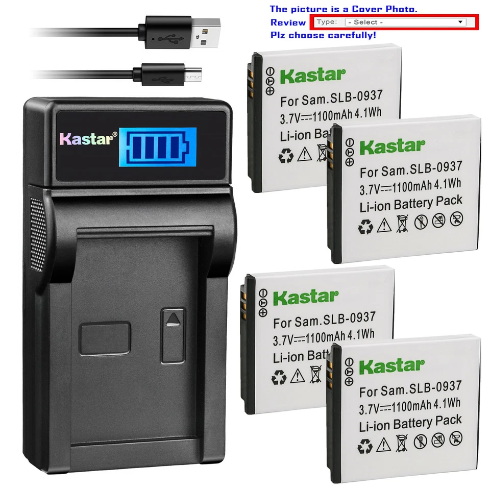 Carregador USB Kastar bateria LCD para SLB-0937 e Samsung Digimax L830 L735 L730 - Imagem 1 de 4