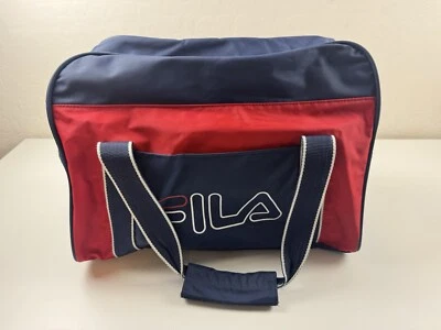 Bolso de Lona Grande Deportivo Vintage Años 90 Logo FILA Rojo Azul Durante la Noche Fin de Semana Foto 1 de 4