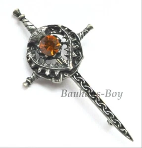 Miracle KILT PIN PEWTER SWORD THISTLE FAUX CAIRNGORM STONE ORNATE MADE IN THE UK - Picture 1 of 6