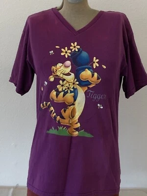 Camiseta vintage Winnie the Pooh Tigger para mujer mediana púrpura cuello en V años 90 Foto 1 de 4