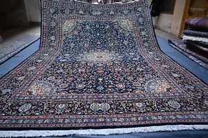 Floral Vintage Caucasian Area Rug 10x13 Blue Hand Knotted Oriental Wool Carpet - Picture 1 of 19