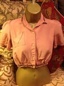 LOVELY VINTAGE 70s Top, Size Ex Small, Crop Style, Real Snakeskin Trim, Blush - Picture 1 of 6