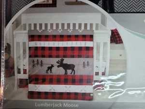 Lumberjack Moose 3 Piece Crib Bedding Set - Buffalo Check - Picture 1 of 4