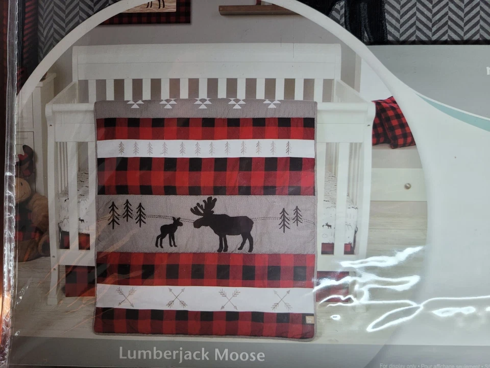 Lumberjack Moose 3 Piece Crib Bedding Set - Buffalo Check - Image 1 of 4