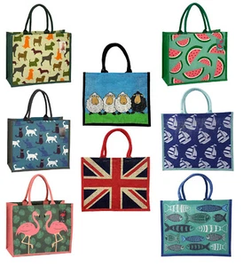 Umweltfreundliche Jute-Einkaufstasche in Schachtelform ~ 9 Designs inkl. Hund Katze Schaf Flamingo - Bild 1 von 10