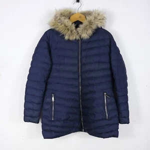 Giubbino Moncler Taglia 3 Piumino Donna Poliestere Blu Piumino Zip Intera Logo - Picture 1 of 7