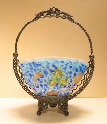 Lovely Brides Basket - Satin Glass Bowl w/ Braided Ornate Metal Stand - Image 1 of 4