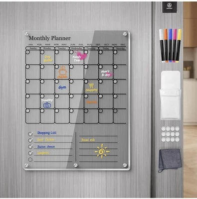 Transparent Acrylic Magnetic Fridge Planner 40x30cm Dry Erase Monthly Calendar - Image 1 of 4