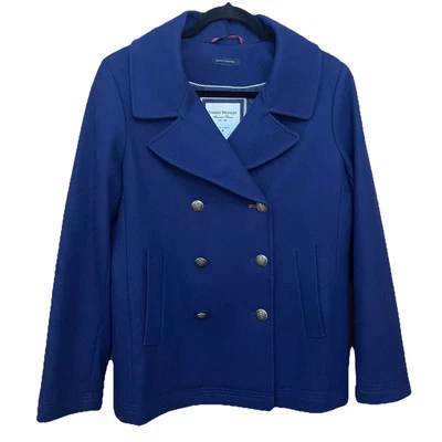 Abrigo Tommy Hilfiger Lana Guisante Mujer Talla 12 Azul Zafiro Botones Inspirados Militar Foto 1 de 4