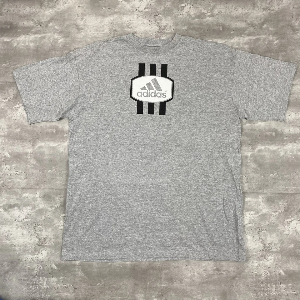 Camiseta vintage años 90 ADIDAS para hombre XL 3 RAYAS doble cara hecha en EE. UU. gris Foto 1 de 4