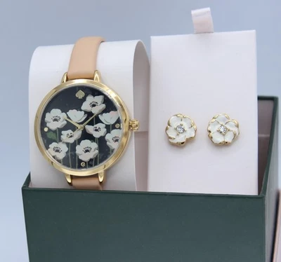 NEW AUTHENTIC KATE SPADE METRO GOLD LEATHER EARRINGS SET WOMENS KSW9011 WATCH - Image 1 of 4