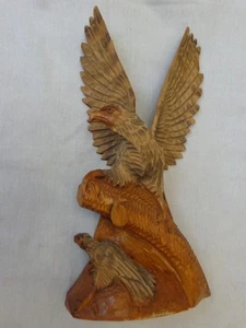 Mother Eagle & Baby Eaglet Vtg Wood Carving Sculpture Figure Flying Bird Statue - Picture 1 of 16