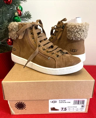 UGG VINTAGE Australia W Oliva Puños Gamuza Piel de Oveja Botines con Cordones/Castaño Foto 1 de 4